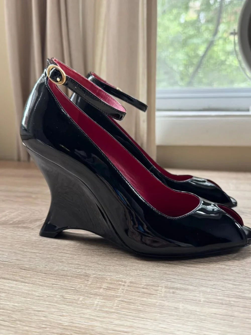 New Reformation x Camille Rowe Cheri Wedge Heels Black 7